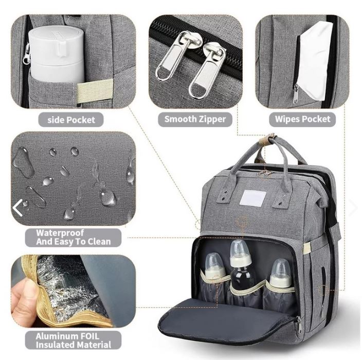 Mochila Cuna mudador 3en1 Gris